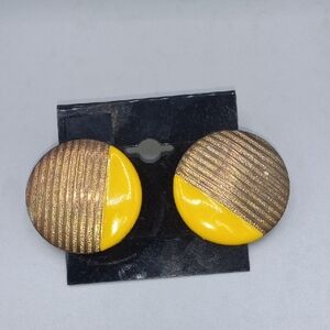 Yellow and Bronze Round Statement Earrings - Women Jewelry